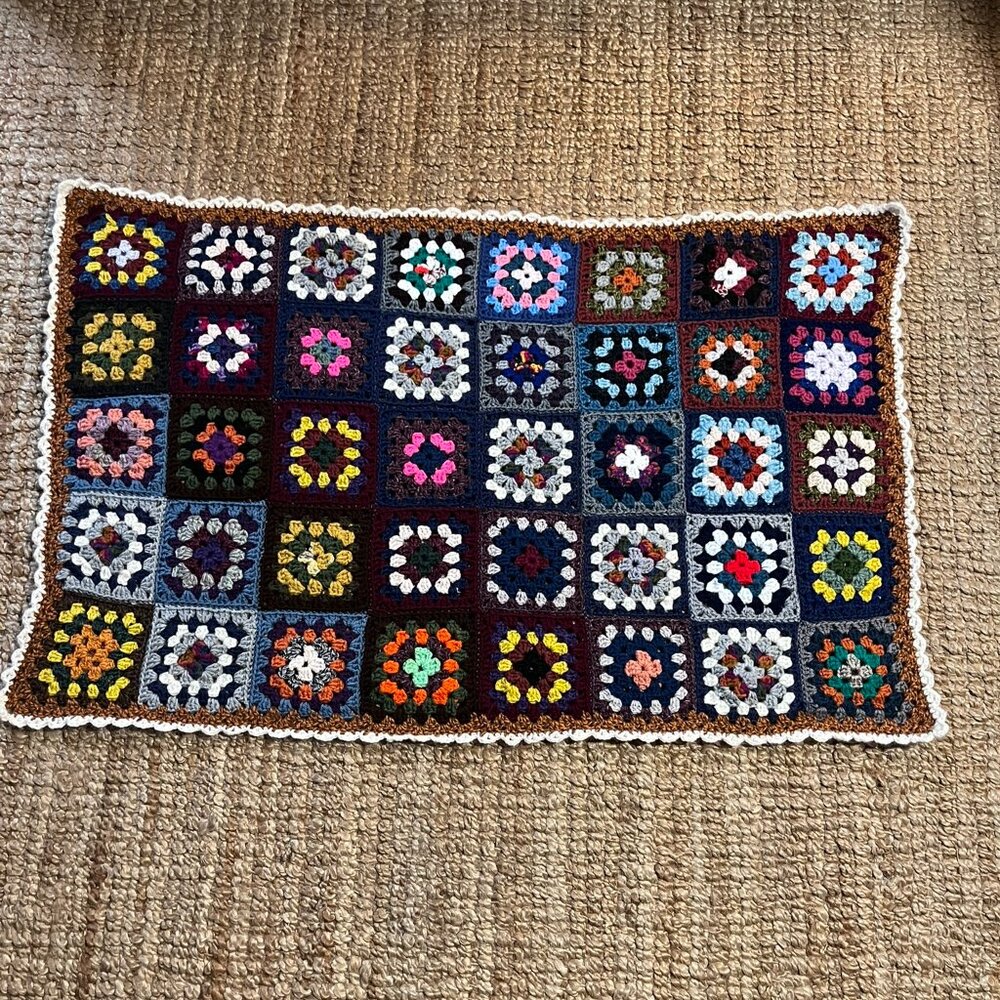 Handmade Crochet Granny Square Afghan Throw Blanket Vintage Style Colorful